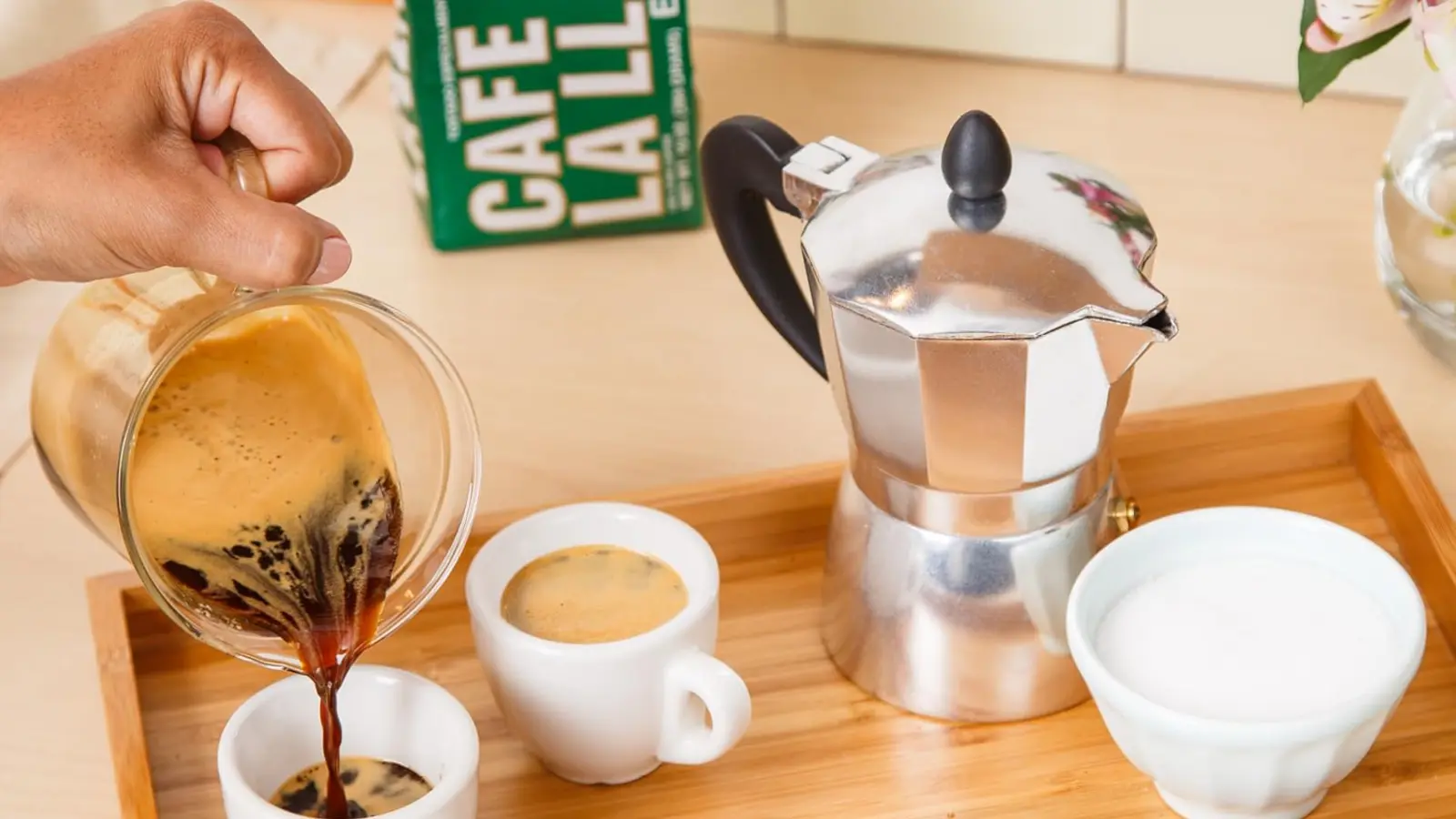 Café La Llave Dark Roast Ground Espresso shown in a coffee-serving or brewing setting