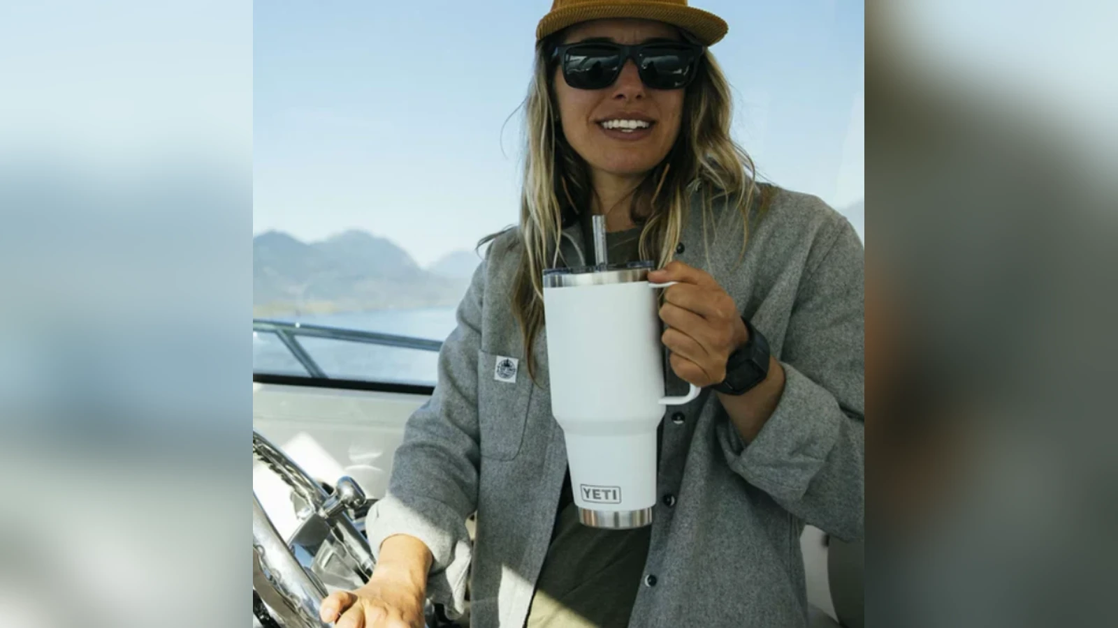 YETI Rambler 42 oz Straw Mug shown in everyday use
