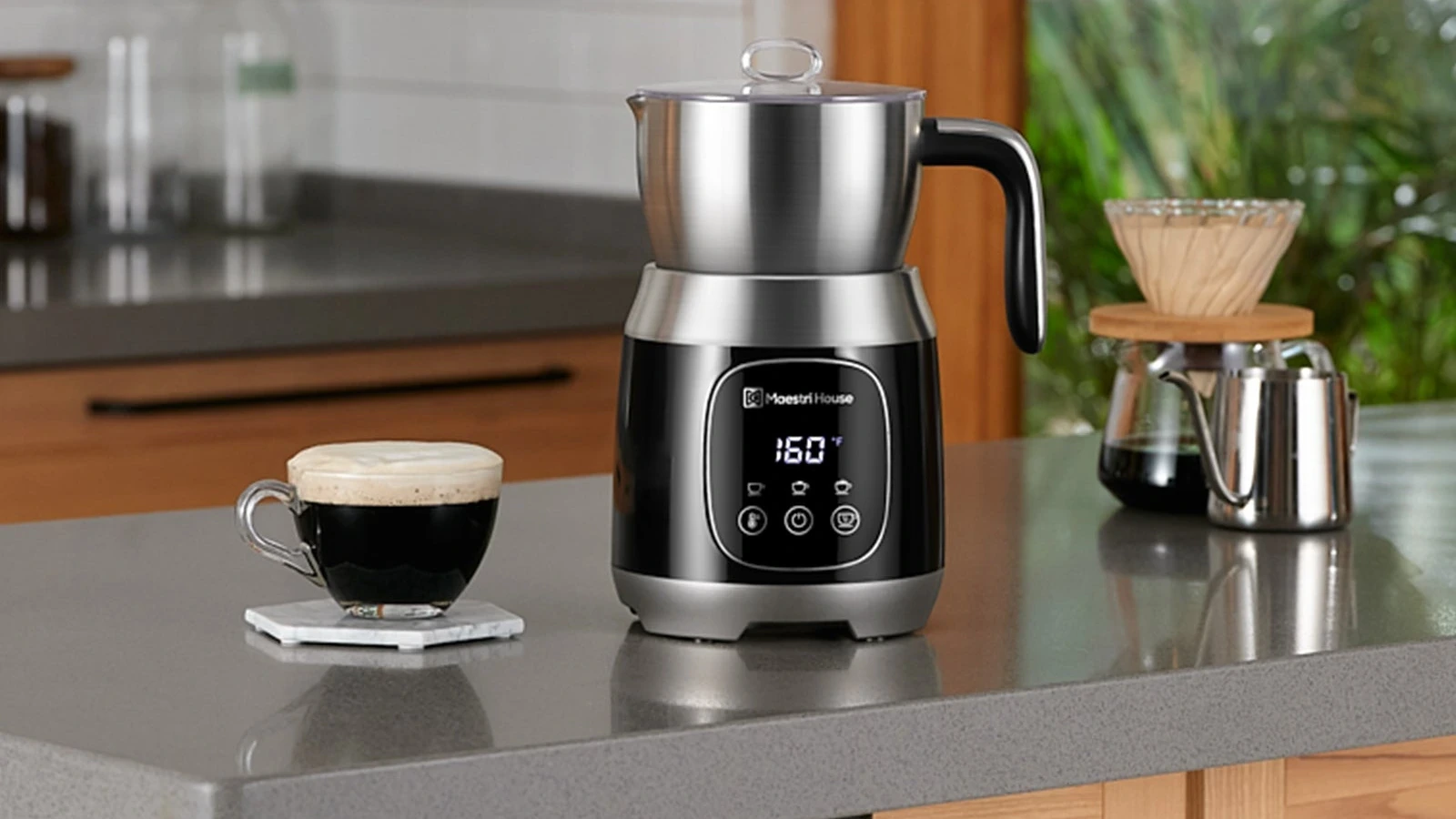 Maestri House DualFro with its detachable steel pitcher on a kitchen counter