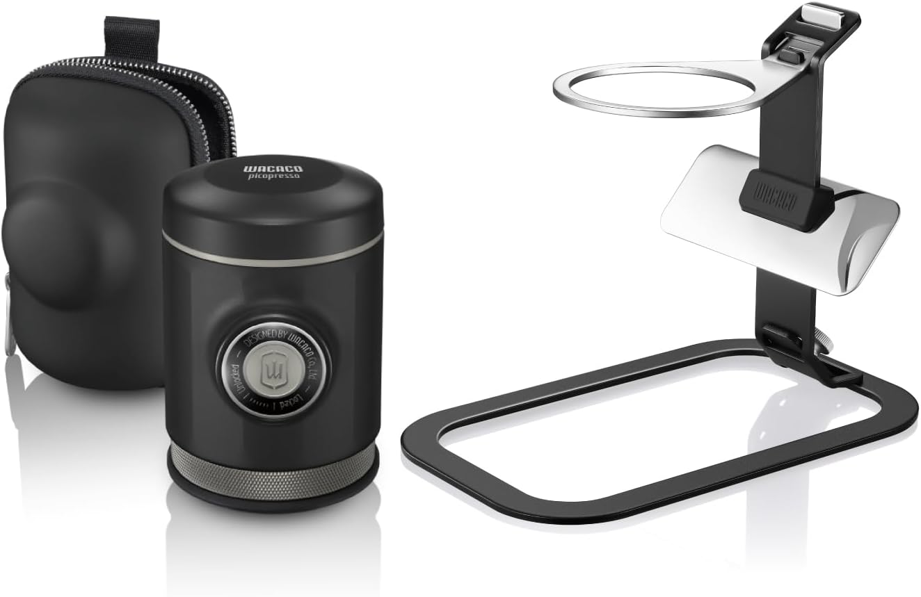 Wacaco Picopresso portable espresso maker being used with a cup