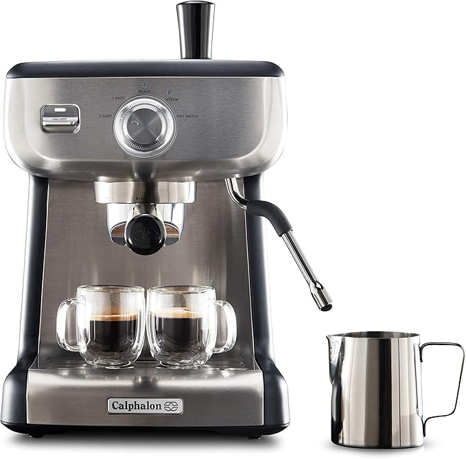 Calphalon Temp iQ stainless steel semi-automatic espresso machine with portafilter and steam wand