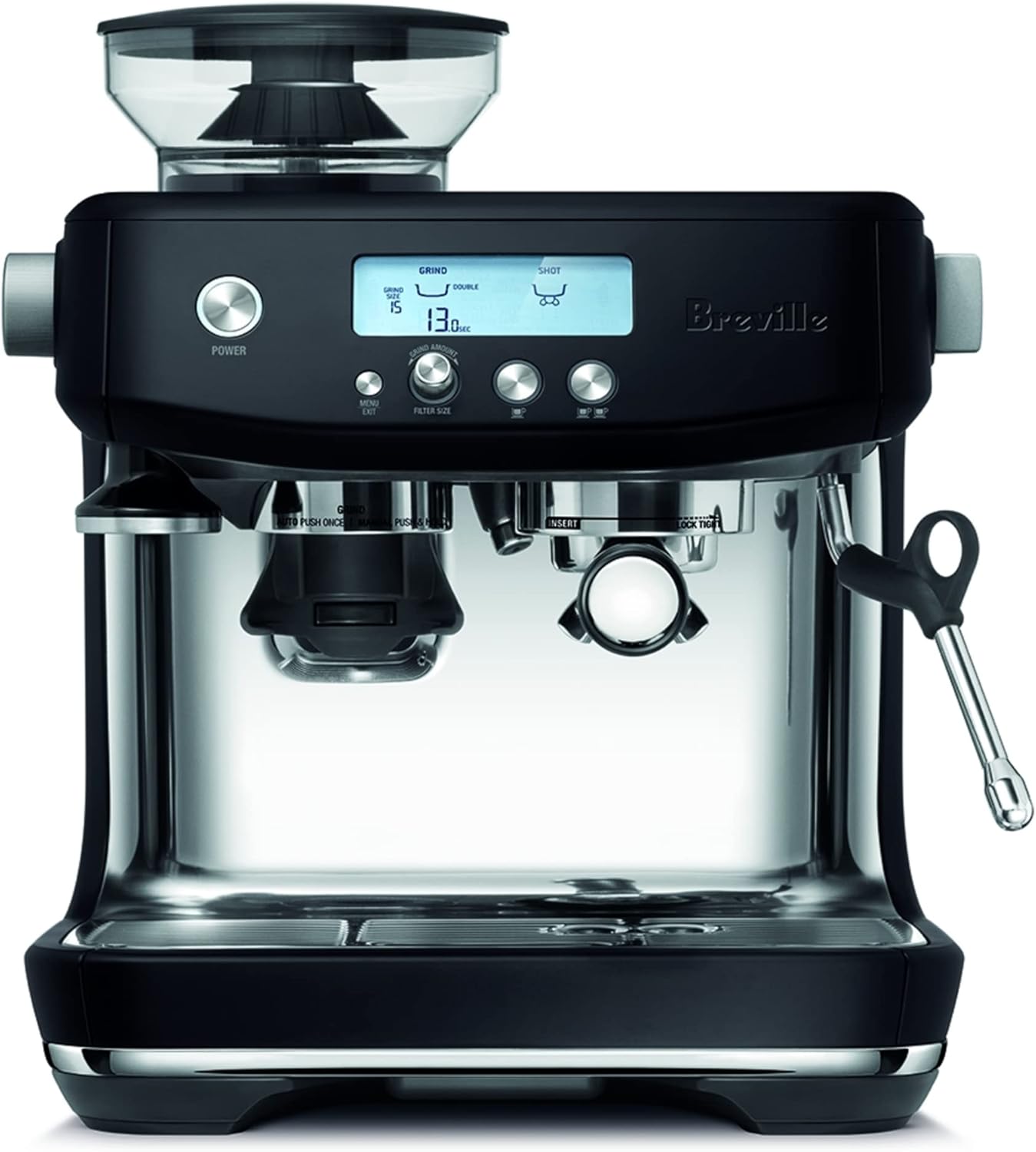 Breville Barista Pro BES878 espresso machine with built-in grinder and digital interface