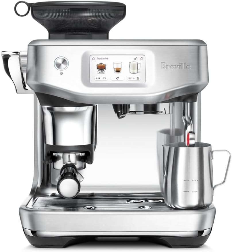 Breville Barista Touch Impress BES881 espresso machine with built-in grinder and assisted tamping