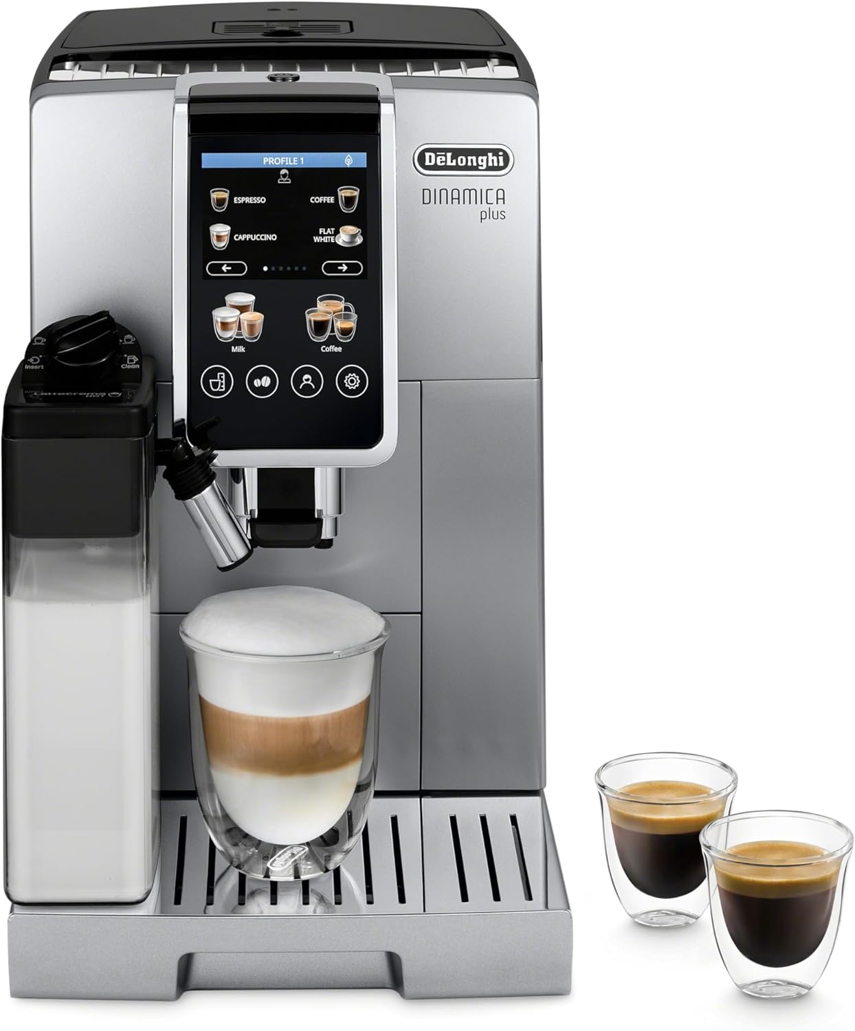 DeLonghi Dinamica Plus fully automatic espresso machine with built-in grinder and milk system