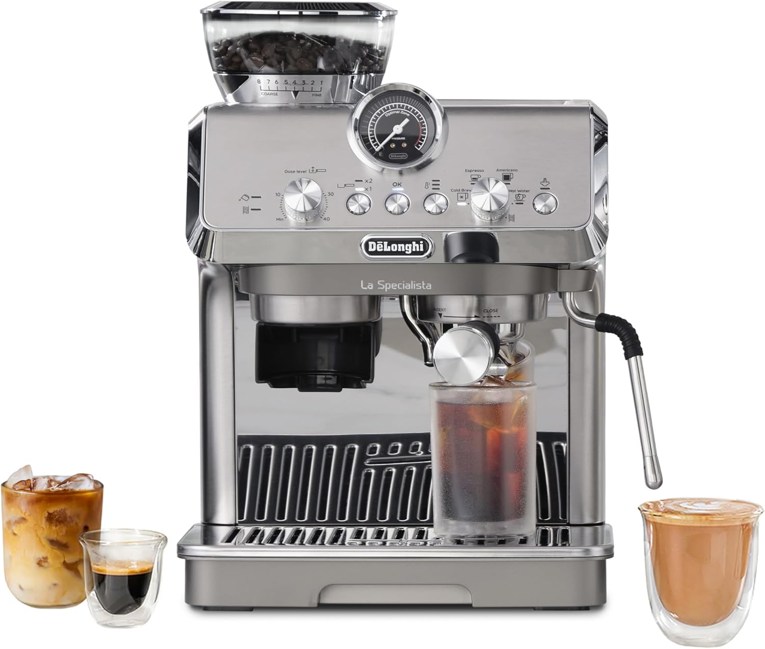 DeLonghi La Specialista Arte Evo espresso machine with built-in grinder and accessories