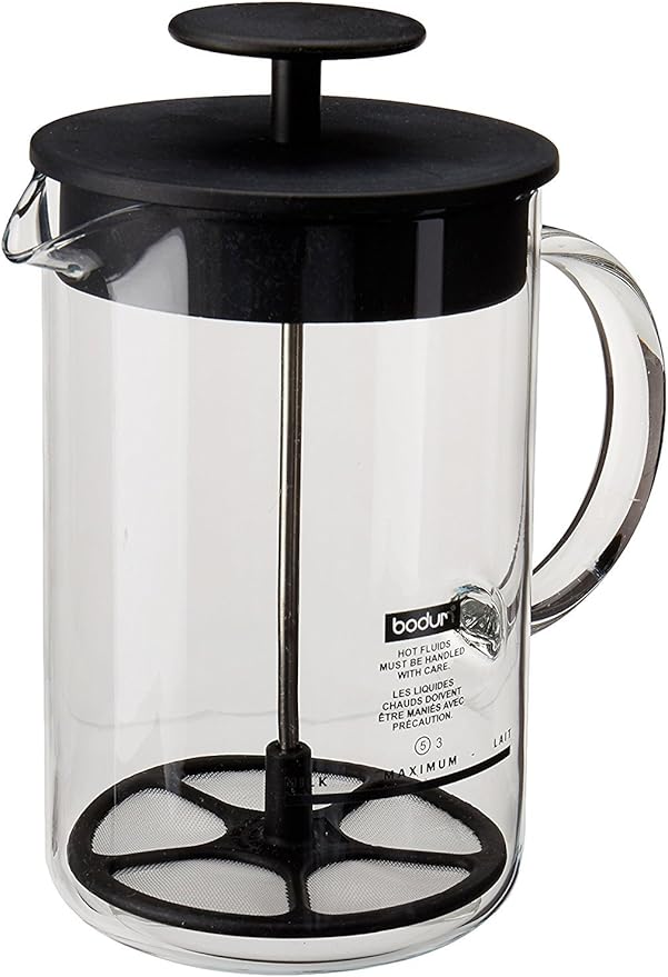 Bodum Latteo glass manual milk frother with plunger and handle