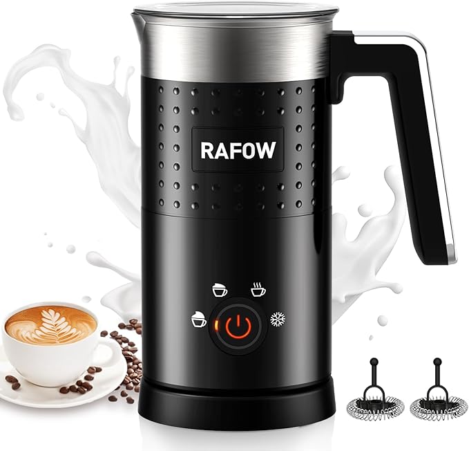 HadinEEon automatic milk frother with stainless steel jug on a black base