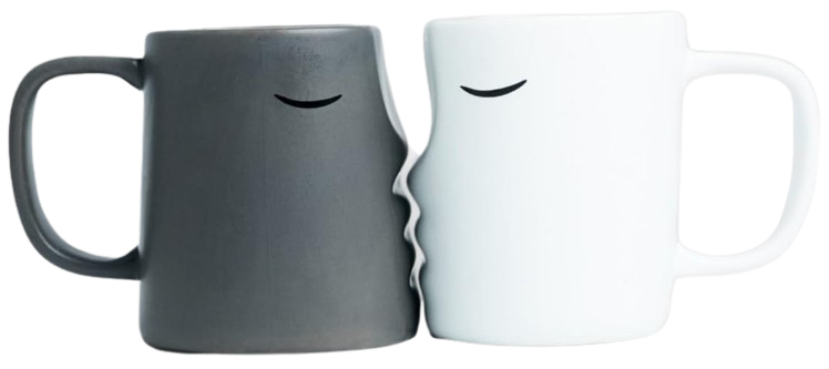Occasionals kissing couple mug set in gray and white