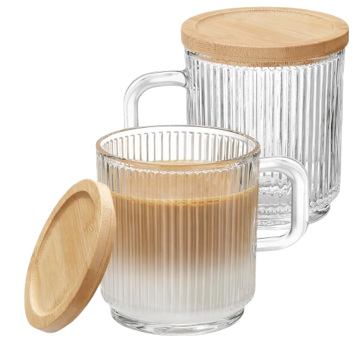 Clear glass coffee mugs with handles, 12 oz set
