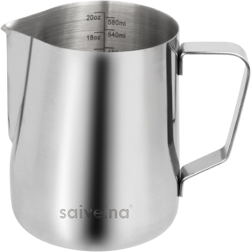 Stainless steel milk frothing pitcher for coffee drinks