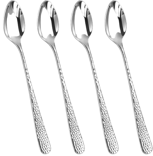 Long-handle hammered spoons for iced coffee and tall glass mugs